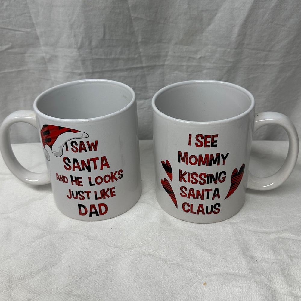 Festive Holiday Mugs Set - White with Red Accents